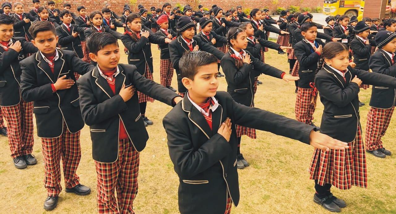 Students gathered for school assembly